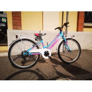 CICLO 24 MTB FEMMINA TELAIO 32 ACCIAIO 6 VELOCITA' EQUIPAGGIATA *AZZURRO ROSA FUXIA* -  DOUBLEZZ Racer