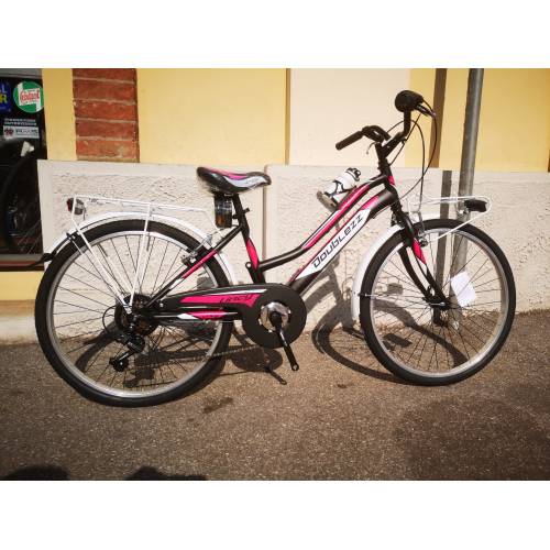 CICLO 24 MTB FEMMINA TELAIO 34 ACCIAIO 6 VELOCITA' EQUIPAGGIATA *NERO FUXIA OPACO* -  DOUBLEZZ Lincy