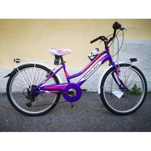 CICLO 24 MTB FEMMINA TELAIO 34 ACCIAIO 6 VELOCITA' EQUIPAGGIATA *VIOLA FUXIA* -  DOUBLEZZ Lincy