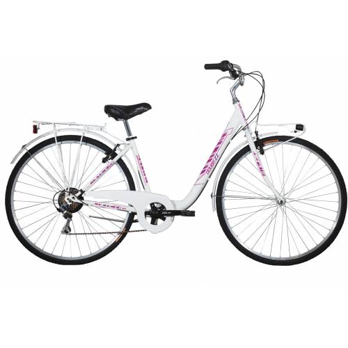 CICLO 28 CITY DONNA TELAIO 43 ACCIAIO MONOTUBO 6 VELOCITA' *BIANCO FUXIA* - DOUBLEZZ "Easy"