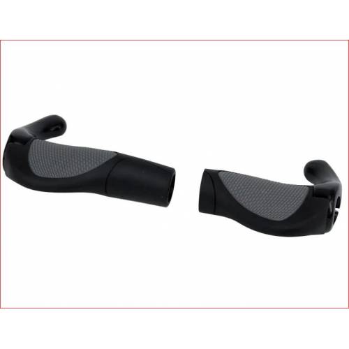 COPPIA MANOPOLE CICLO ERGONOMICHE l.140+95mm. CON APPENDICI FISSE FISSAGGIO A COLLARINO *NERO/GRIGIO*