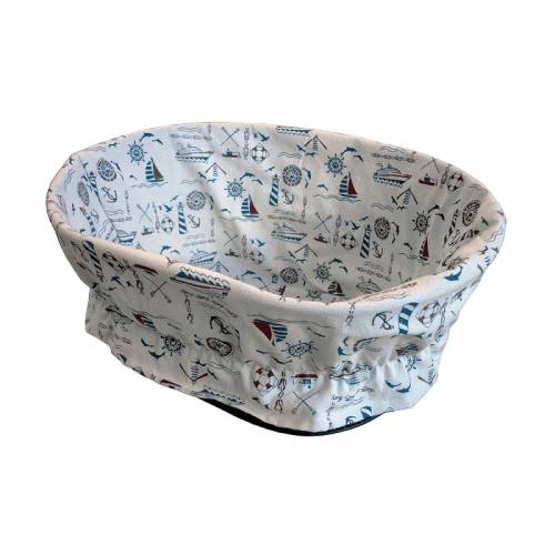 COPRICESTO ANTERIORE IN COTONE FANTASIA BIANCO DISEGNI BLU - Navy