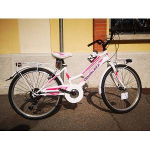 CICLO 24 MTB FEMMINA TELAIO 34 ACCIAIO 6 VELOCITA' EQUIPAGGIATA *BIANCO ROSA* -  DOUBLEZZ Lincy