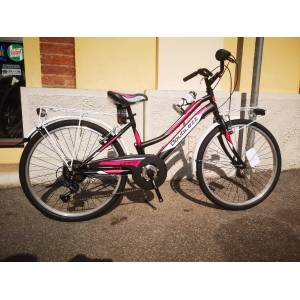 CICLO 24 MTB FEMMINA TELAIO 34 ACCIAIO 6 VELOCITA' EQUIPAGGIATA *NERO FUXIA OPACO* -  DOUBLEZZ Lincy