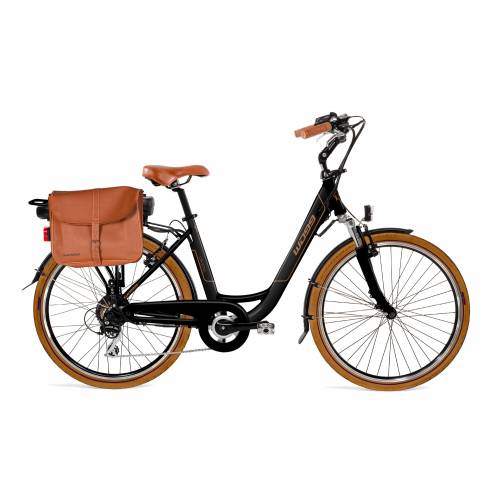 CICLO ELETTRICO DONNA 26 TELAIO 46 ALLUMINIO 7 VELOCITA' CON CESTO E BORSE LATERALI *NERO OPACO* - WORLD DIMENSION Crystal Retr