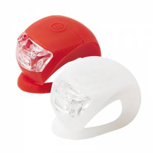 COPPIA FANALI CICLO A 2 LED IN GOMMA CON BATTERIE *BIANCO/ROSSO*