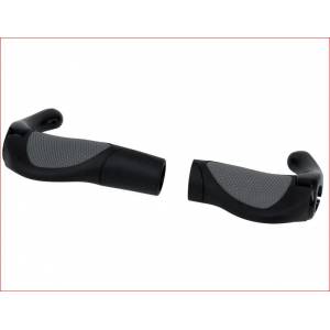 COPPIA MANOPOLE CICLO ERGONOMICHE l.140+95mm. CON APPENDICI FISSE FISSAGGIO A COLLARINO *NERO/GRIGIO*