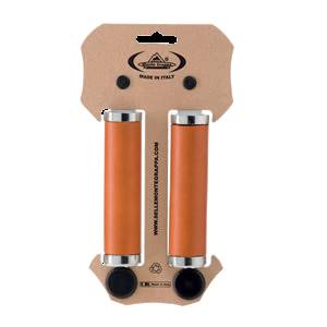 COPPIA MANOPOLE CICLO IN CUOIO l.125mm. CON COLLARINO *MIELE* - MONTEGRAPPA