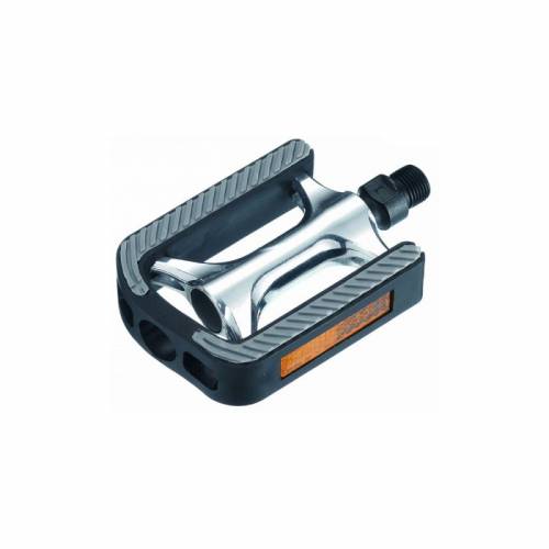 PEDALI CICLO CTB  CORPO ALLUMINIO GABBIA NYLON 105x70x25mm. FILETTO 9/16 *SILVER*