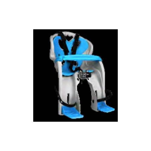 SEGGIOLINO ANTERIORE SIMPATICO ATTACCO AL MANUBRIO GRIGIO IMBOTTITURA AZZURRA CON BARRA PROTETTIVA