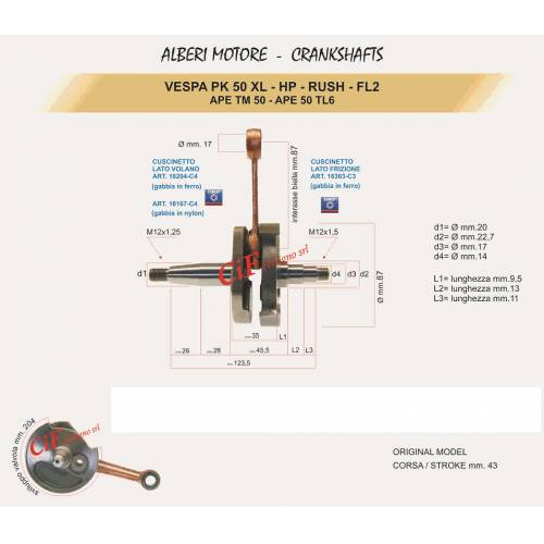 ALBERO MOTORE PIAGGIO 50 VESPA CONO 20mm. - MAZZUCCHELLI AMT026