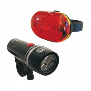 COPPIA FANALI CICLO A BATTERIA ANTERIORE 5 LED 2 FUNZIONI POSTERIORE 3 LED 3 FUNZIONI *NERO/ROSSO* - MV-TEK