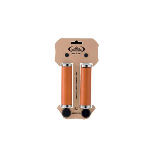 COPPIA MANOPOLE CICLO IN CUOIO l.125mm. CON COLLARINO *MIELE* - MONTEGRAPPA