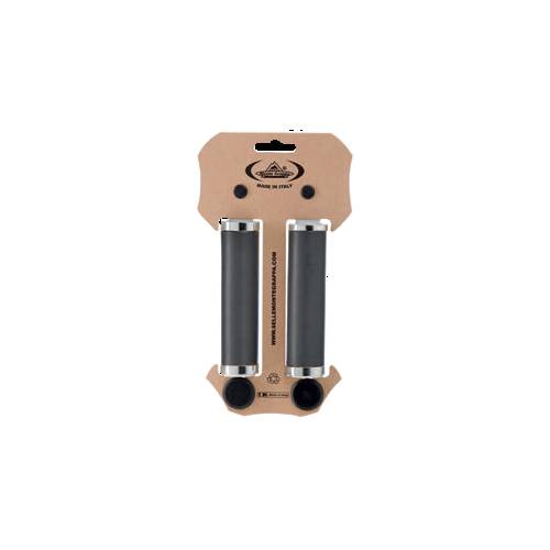 COPPIA MANOPOLE CICLO IN CUOIO l.125mm. CON COLLARINO *NERO* - MONTEGRAPPA