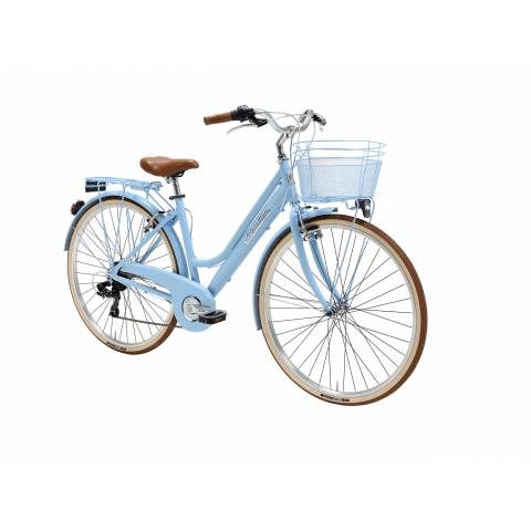 CICLO 28 CITY DONNA TELAIO 45 ALLUMINIO 6 VELOCITA'  *AZZURRO* CON CESTINO IN TINTA - ADRIATICA "Sity Retro'"