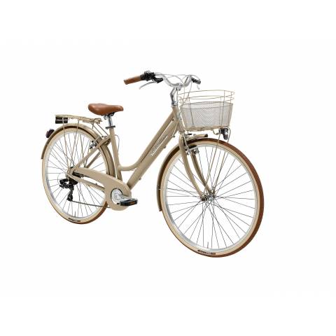 CICLO 28 CITY DONNA TELAIO 45 ALLUMINIO 6 VELOCITA'  *NOCCIOLA* CON CESTINO IN TINTA - ADRIATICA "Sity Retro'"