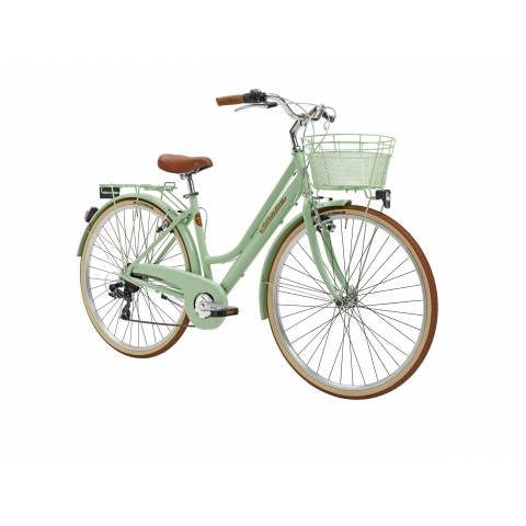CICLO 28 CITY DONNA TELAIO 45 ALLUMINIO 6 VELOCITA'  *VERDE MENTA* CON CESTINO IN TINTA - ADRIATICA Sity Retro'