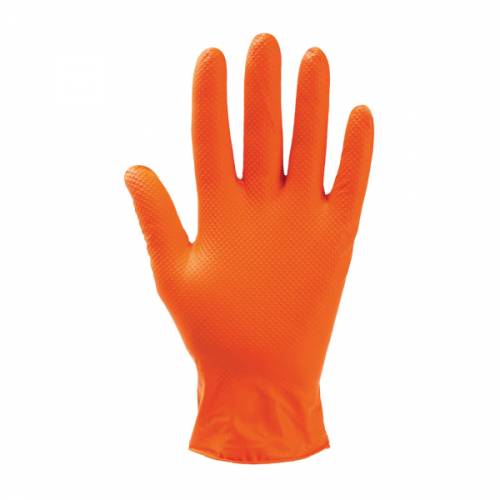 GUANTI LAVORO NITRILE GRIP SPESSI *ARANCIONE* Tg.M 50pz. - PALMPRO Premium 773