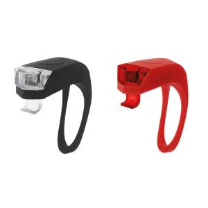 COPPIA FANALI CICLO A 2 LED IN GOMMA CON BATTERIE *NERO/ROSSO* - BTA "Girino"
